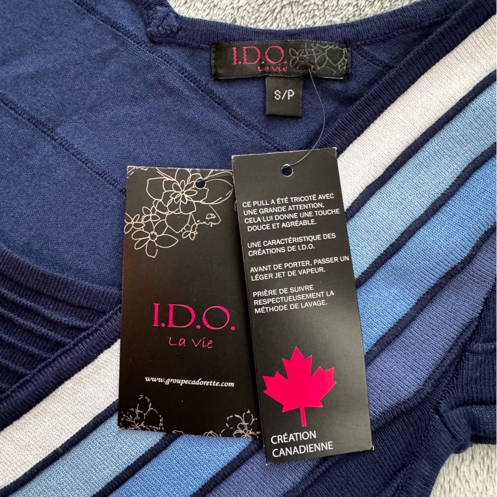 NWT I.D.O. La Vie Y2K Ribbed Bandage Sweater Navy/Blue/White Striped - S - Picture 3 of 11